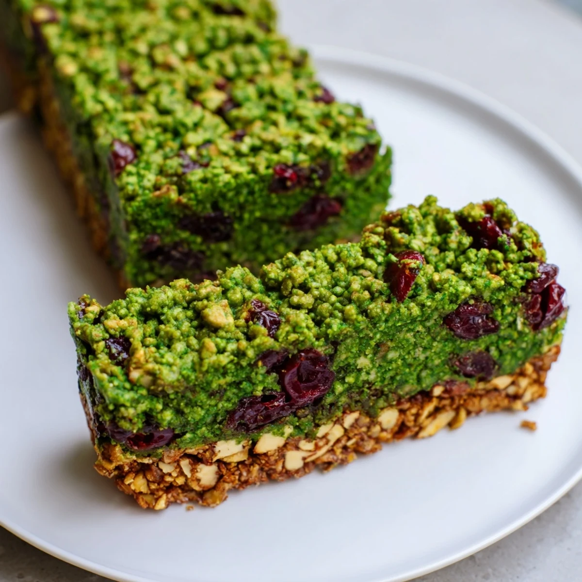 Warm, inviting image of freshly baked Matcha Cranberry Oat Crumble Breakfast Bars, perfect for a grab-and-go breakfast.