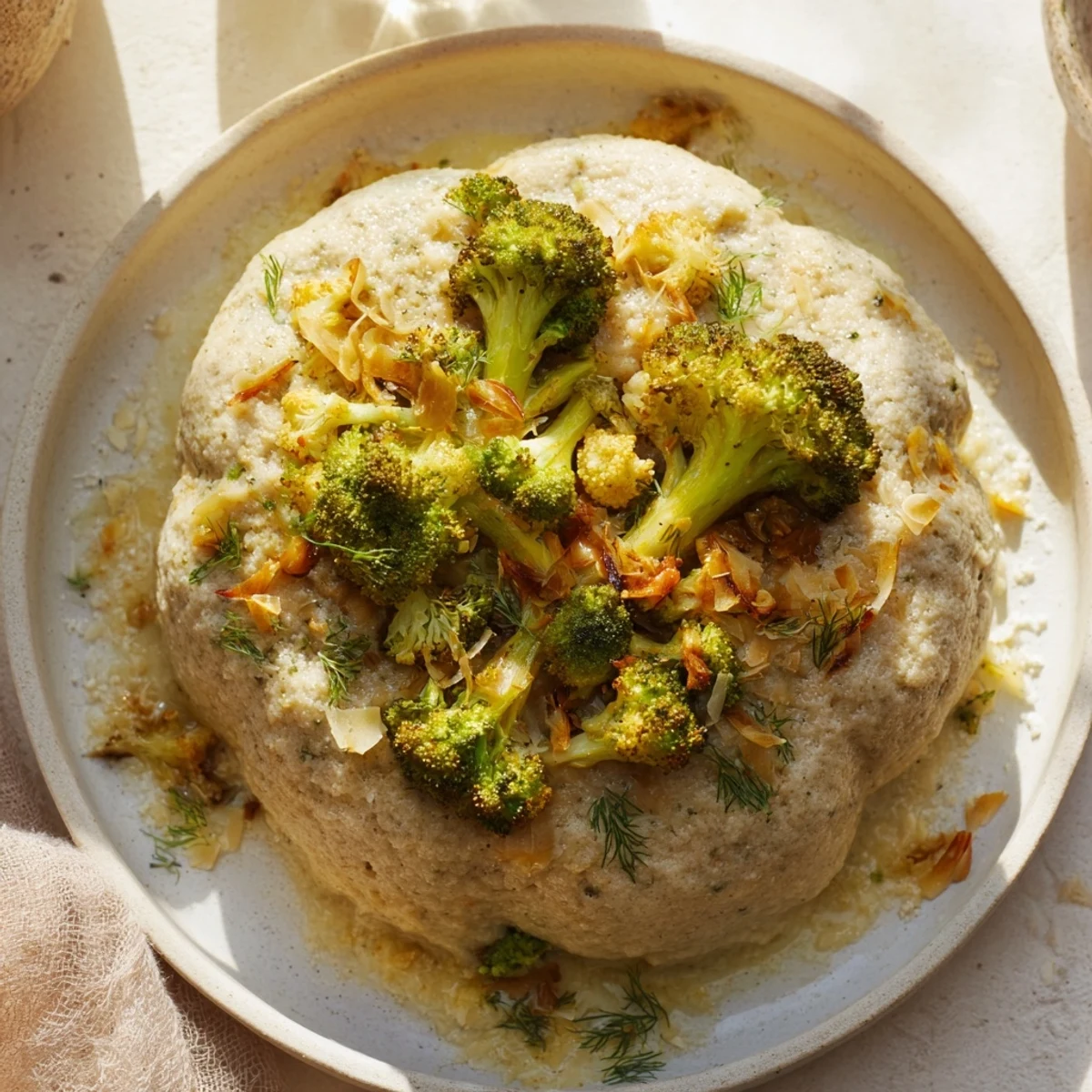 A close-up of Roasted Garlic Lemon Broccoli Angel Hair Pasta, steaming and ready to enjoy with parmesan.