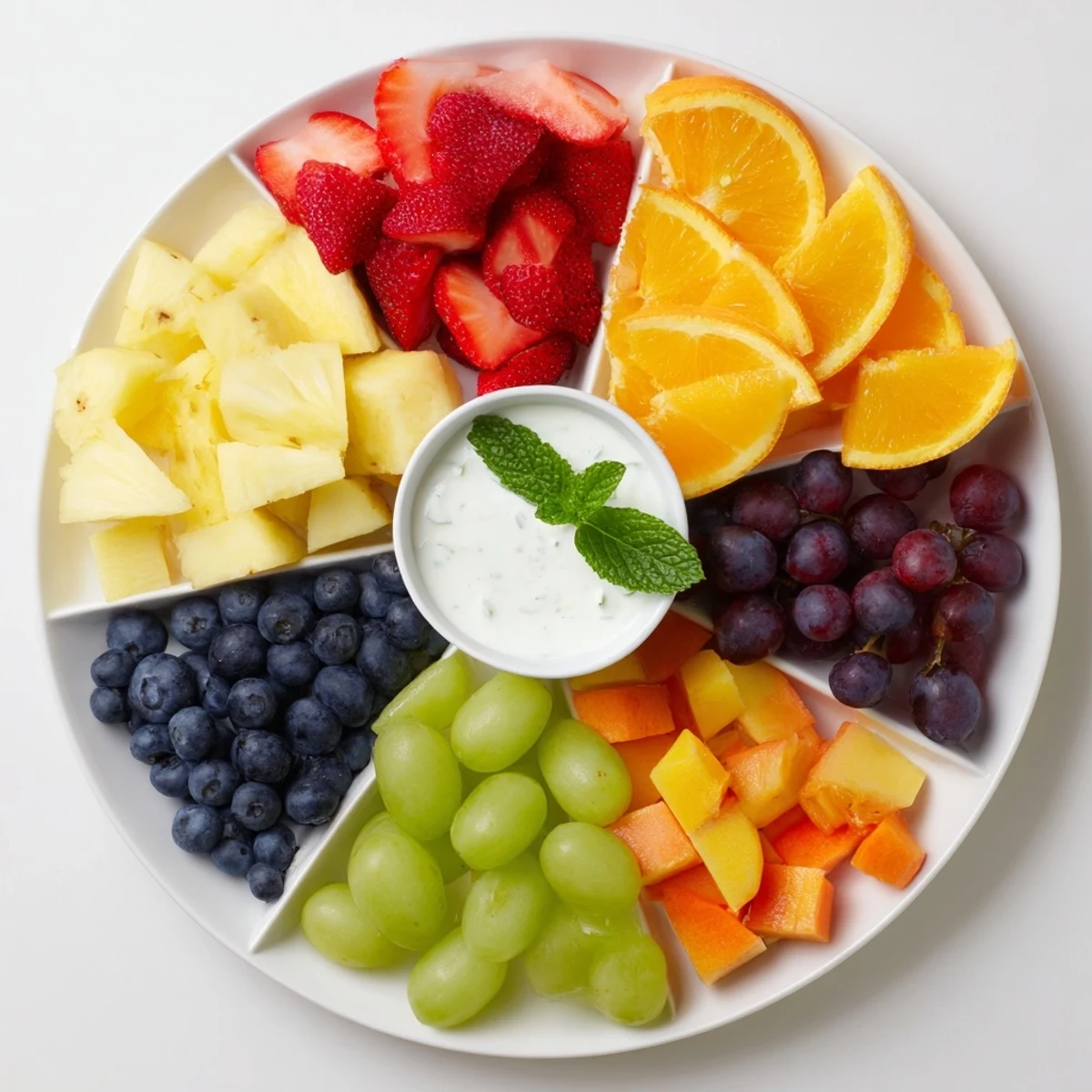 Beach ball fruit platter bursting with colorful summer fruits, perfect for a picnic treat.