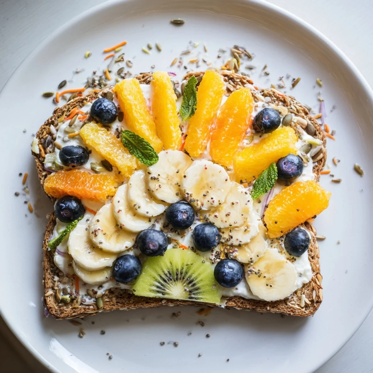 Deliciously decorated Morning Sun Breakfast Toast featuring banana suns, perfect for a tasty breakfast.