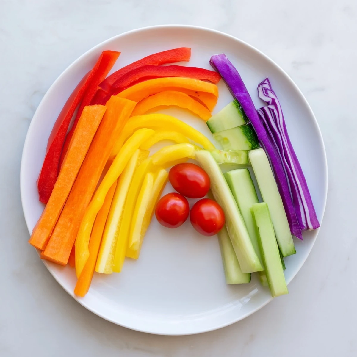 Enjoy a healthy serving of fresh Rainbow Arch Bright Veggie Sticks, perfect for parties or a quick snack!