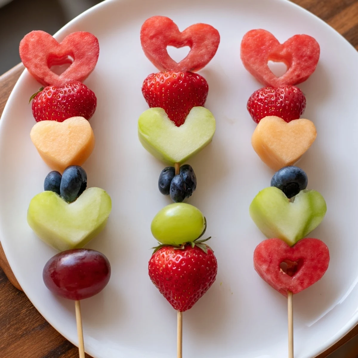 Fresh, juicy Berry Good Heart Fruit Skewers are a refreshing party snack, full of healthy, delicious fruit.