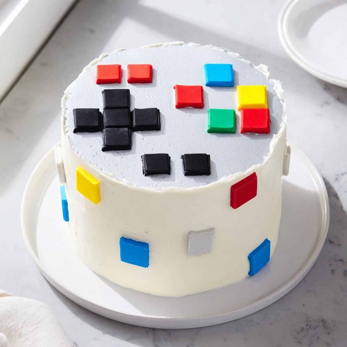Imagine biting into this yummy Pixel Video Game Controller Cake, a fun dessert decorated with edible art.