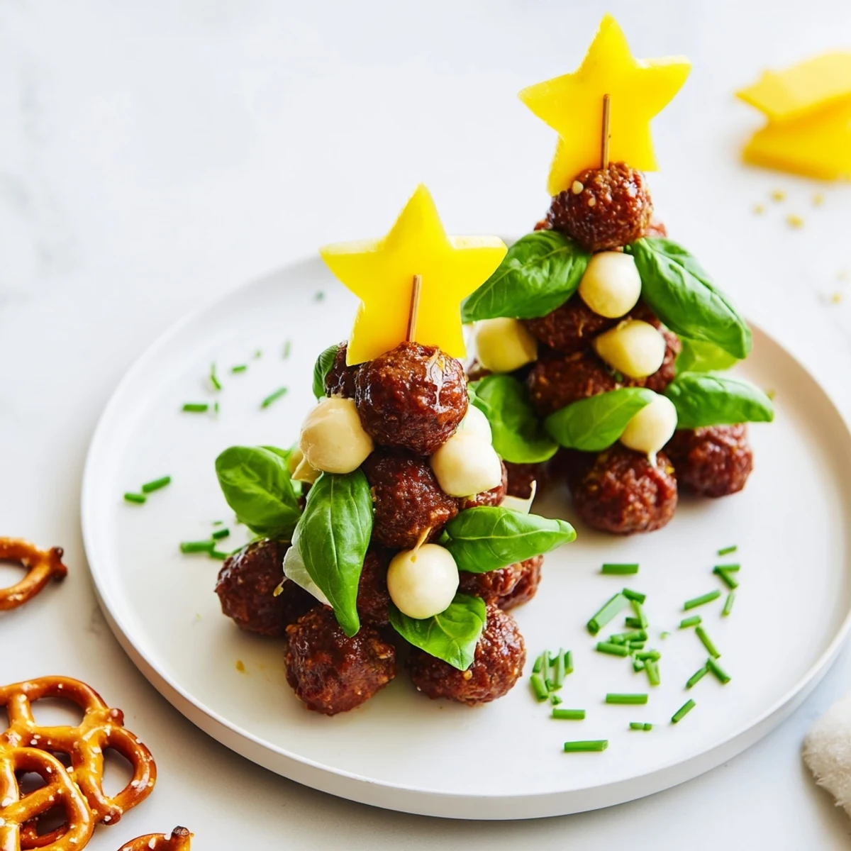 Mini Meatball Christmas Trees are festive appetizers showcasing savory, juicy meatballs stacked high.