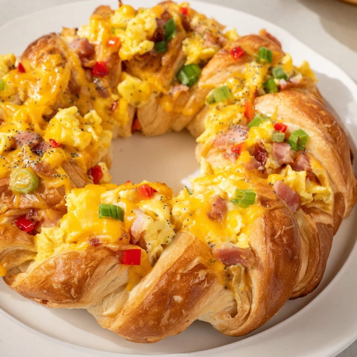 See a gorgeous, ring-shaped Wreath-Shaped Egg and Ham Bake, perfect for Easter or any family gathering.