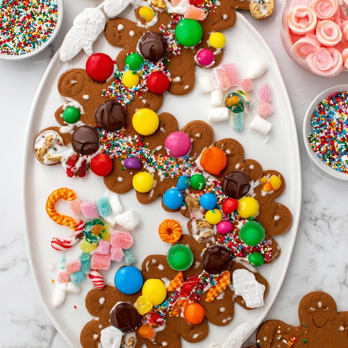 See the delicious Candy Land Gingerbread Path dessert board with vibrant candies and tempting dippings!