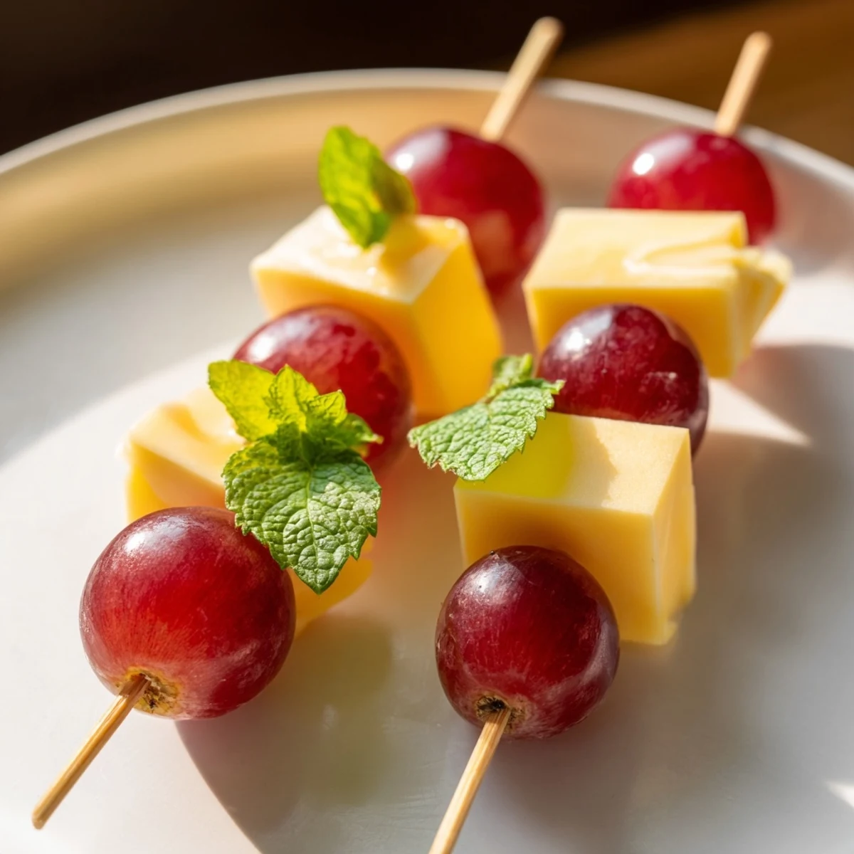 Cheese & Grape Skewers: colorful cheese cubes and fresh grapes, a quick and delicious party appetizer.