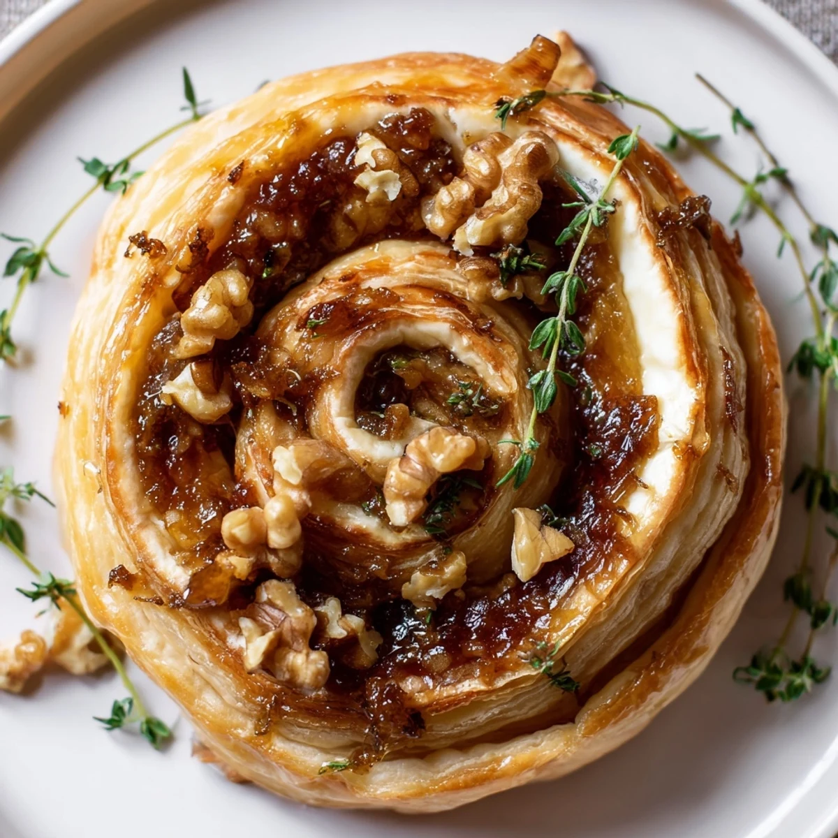 Melting baked Brie with fig jam, wrapped in golden pastry, ready to be served.