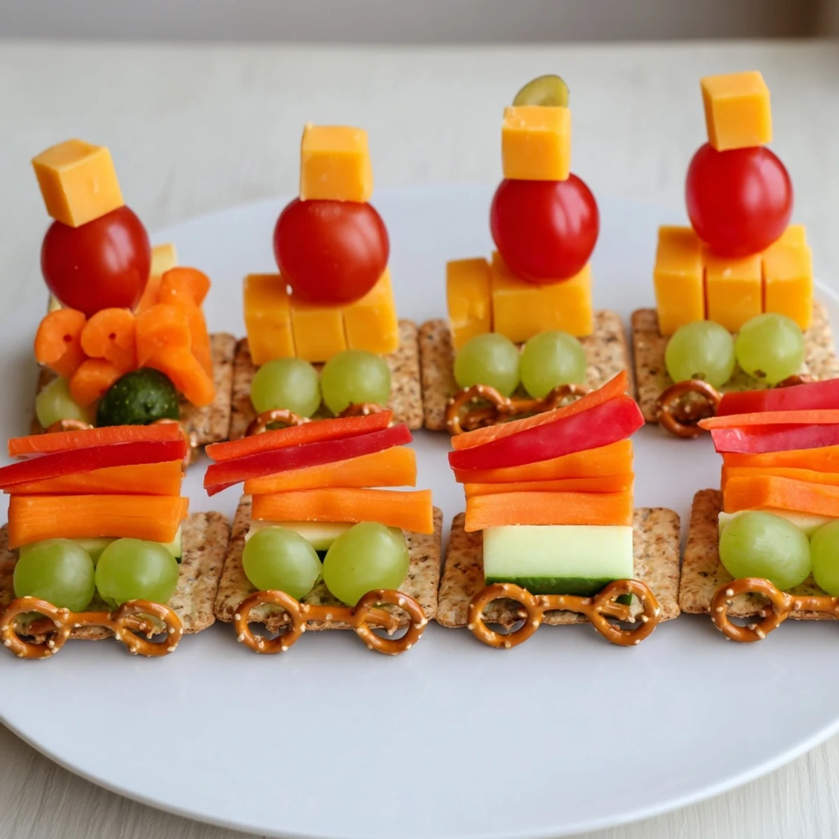 Choo Choo Train Snack Track: colorful platter of fresh snacks arranged as a train, perfect for kids!