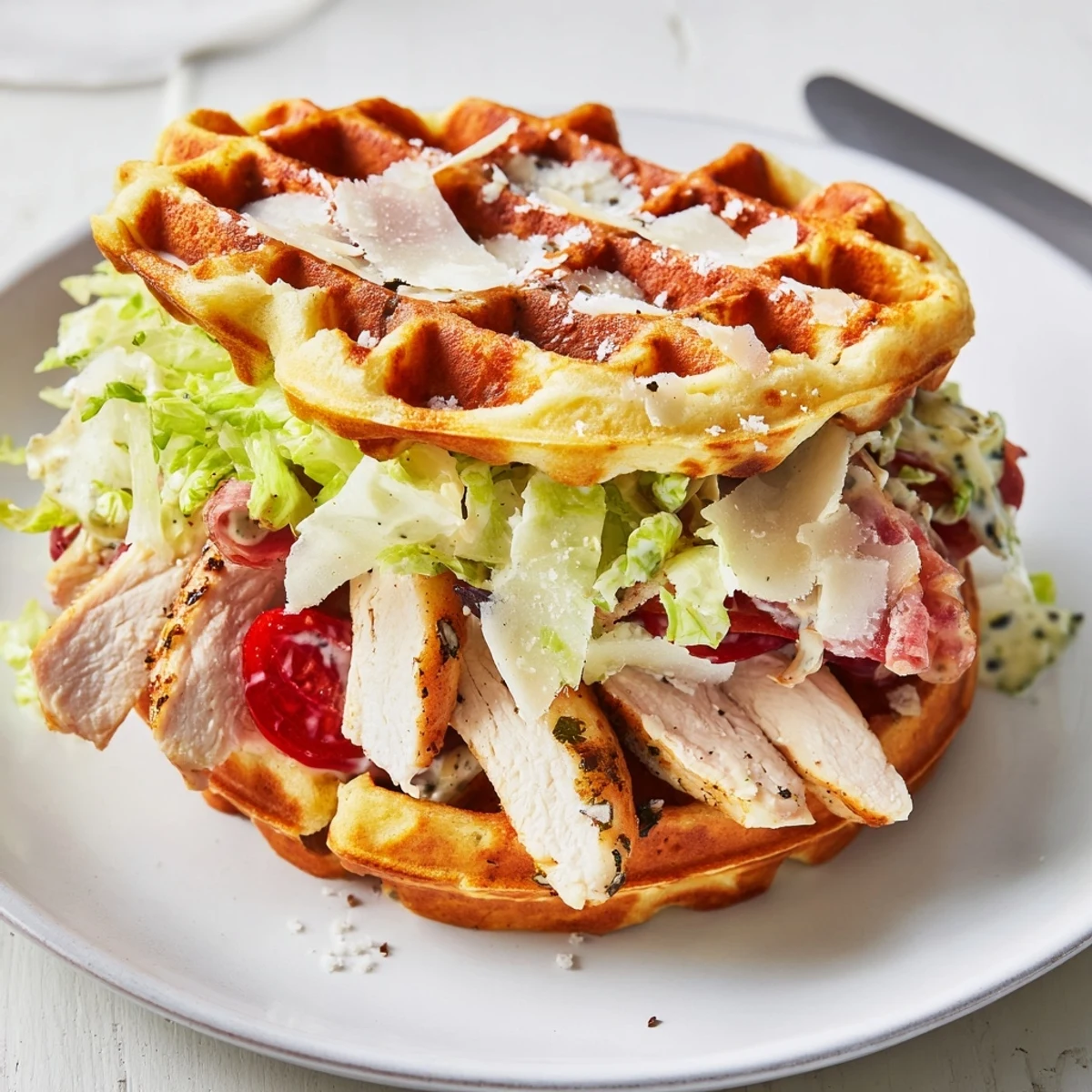 Imagine biting into this Chicken Caesar Waffle Sandwich, a delicious twist on a classic recipe.