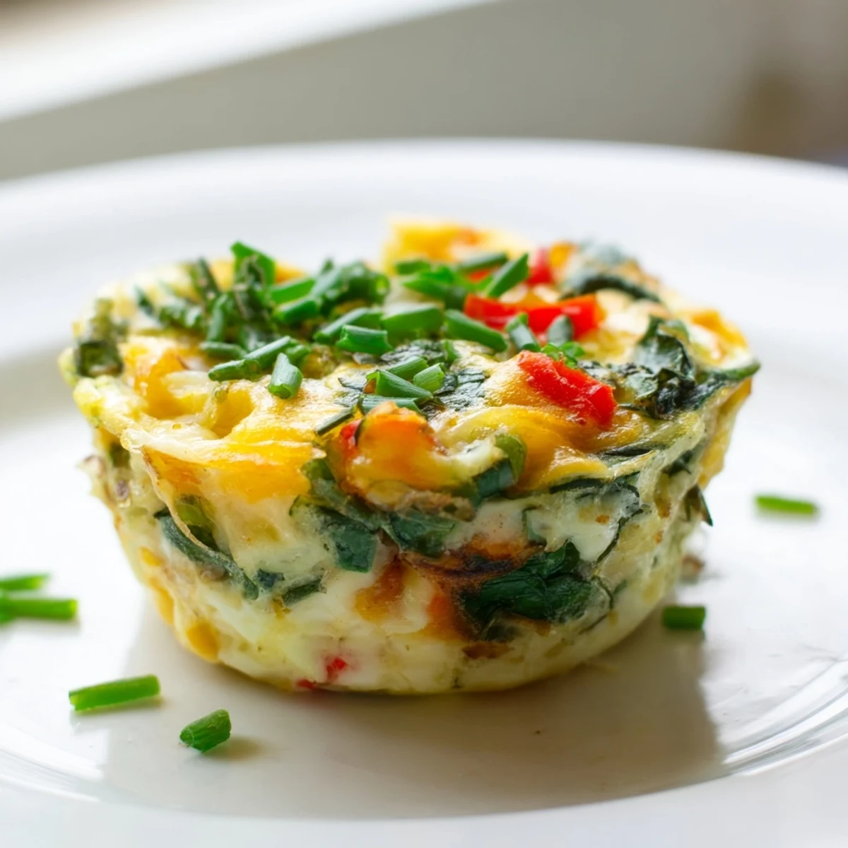 A close-up of savory mini crustless quiches, showcasing fluffy eggs and vibrant spinach fillings.