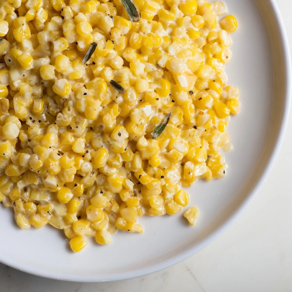 Warm and savory, a skillet of honey butter corn with melted cream cheese looks irresistible.
