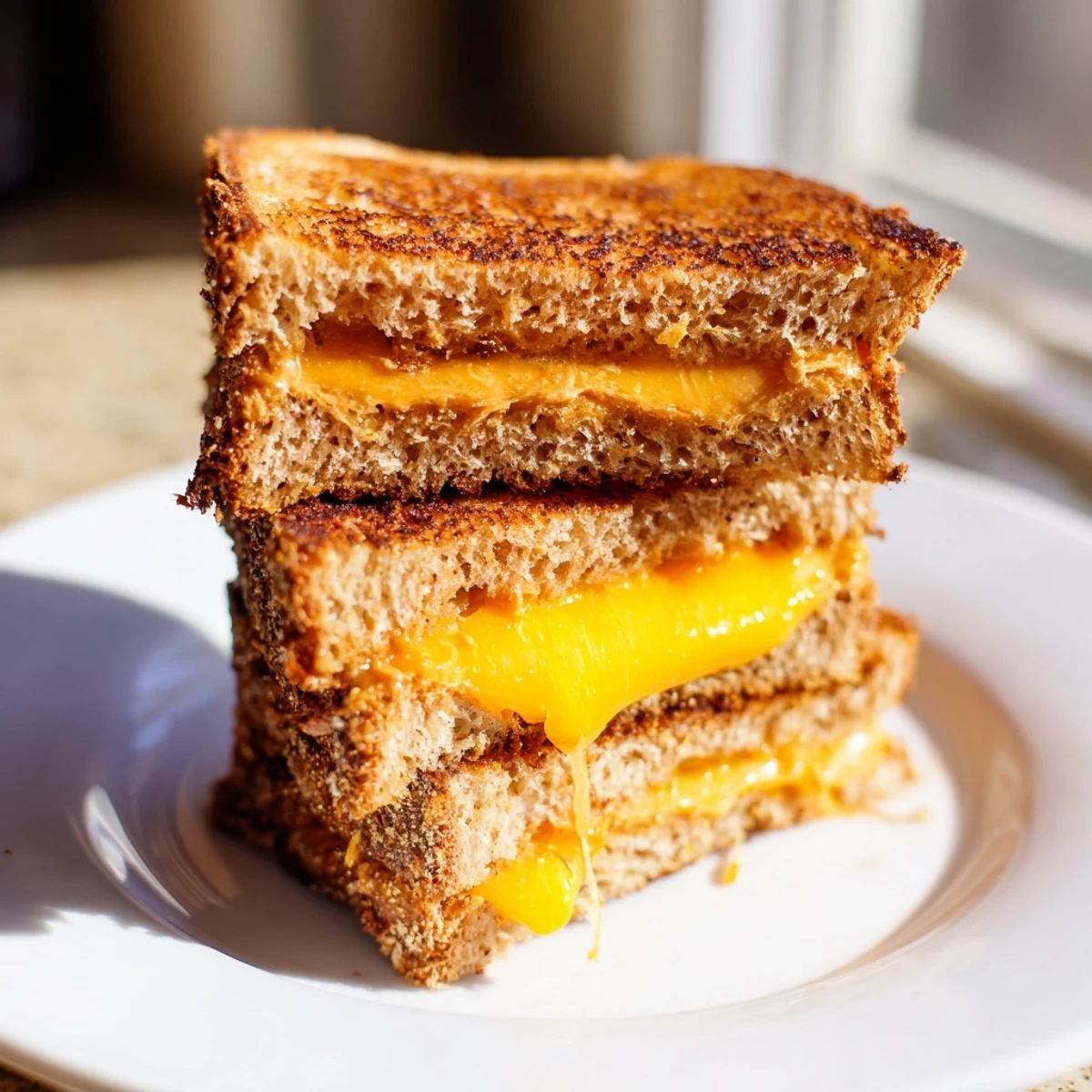 Golden-brown honey chipotle butter grilled cheese, oozing sharp cheddar, ready to eat with tomato soup.