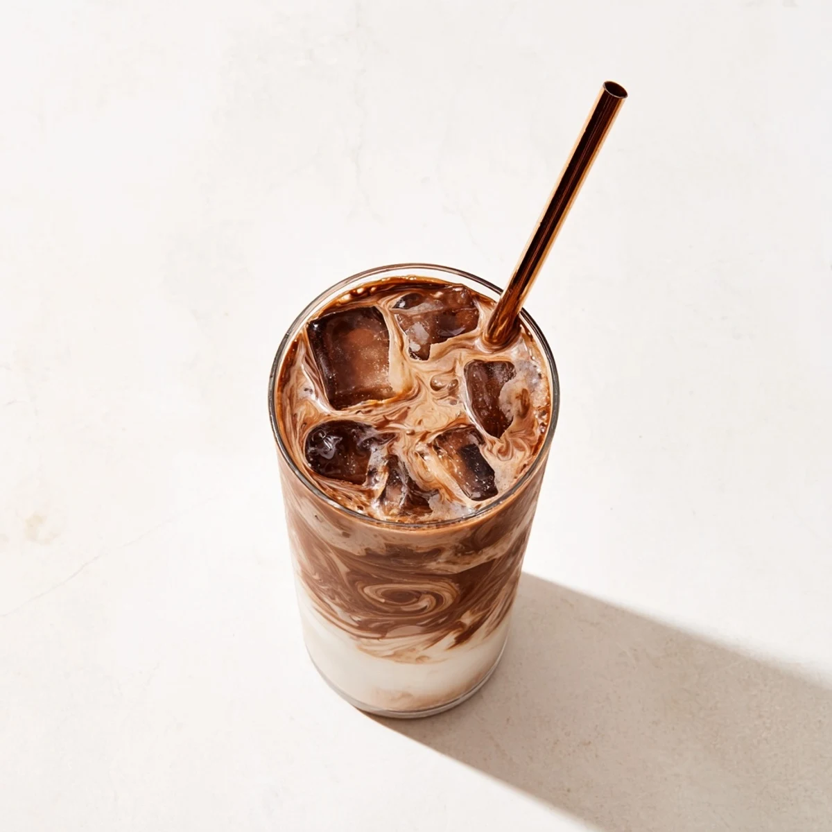 Iced Milo latte topped with a sprinkle of Milo powder, served over ice in a tall glass for an energizing sip.  