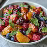 Bright and colorful citrus and berry fruit salad with mint, perfect for spring brunches and light desserts.  