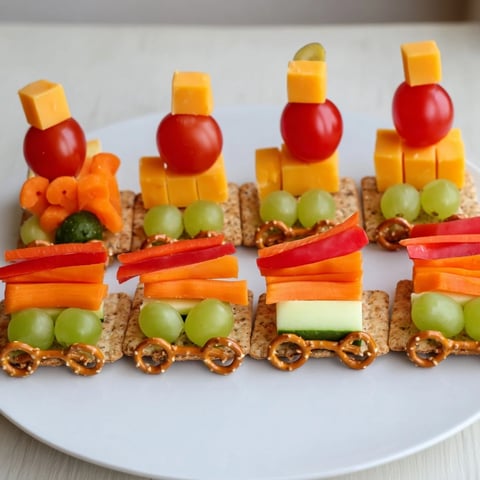 Choo Choo Train Snack Track: colorful platter of fresh snacks arranged as a train, perfect for kids!
