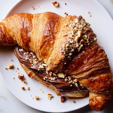 Warm, air-fried 3-Ingredient Nutella Croissants, golden brown with melted chocolate-hazelnut filling, ready to enjoy.