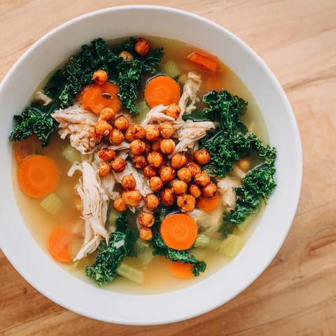 Chicken Kale Soup Crispy Chickpeas