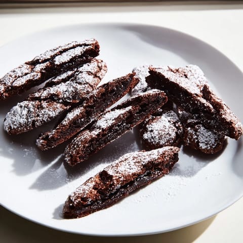 Perfectly round chocolate crinkle cookies with snowy powdered sugar coating, inviting you to enjoy.