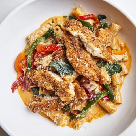 The delicious, saucy Creamy Cajun Dirty Snow Chicken Pasta topped with fresh Parmesan cheese is ready to serve.