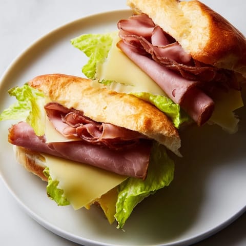 Festin du Château Royal sandwiches stacked high with ham, cheese, and fresh arugula, ready for a feast.