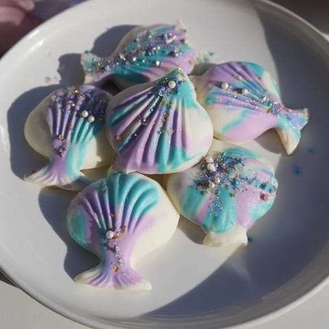 Close-up of freshly decorated Mignardises Queue de Sirène, ready to serve at a colorful celebration.