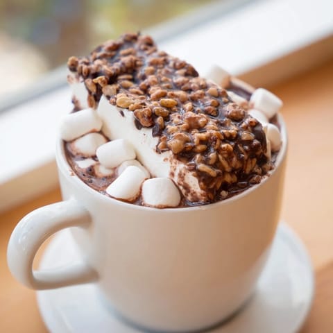 A warm, delicious photo of hot chocolate topped with a fluffy, melted Cozy Bear Marshmallow Bar.
