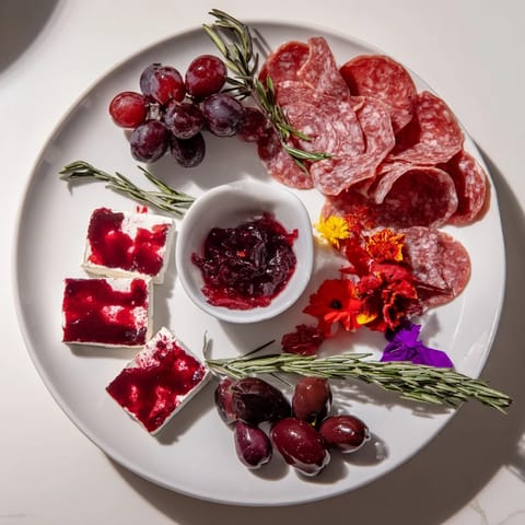 Artfully arranged Ruby Red Wine Stain Board, overflowing with red wine-infused flavors, ready to enjoy.