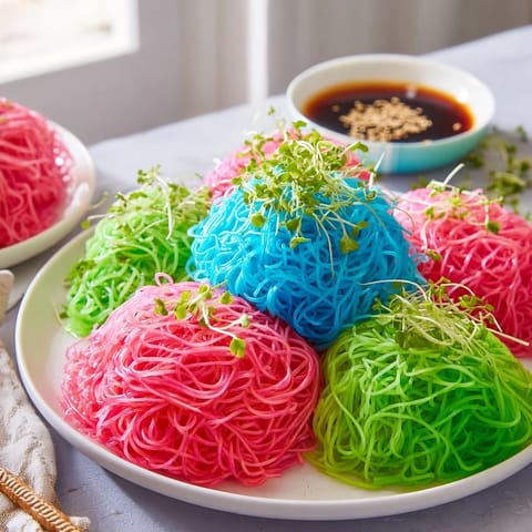 Neon Agar-Agar Noodle Clouds