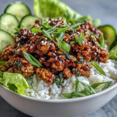 Freshly prepared Sesame Turkey Lettuce Wrap Bowls topped with cucumber ribbons and crunchy toasted sesame seeds.