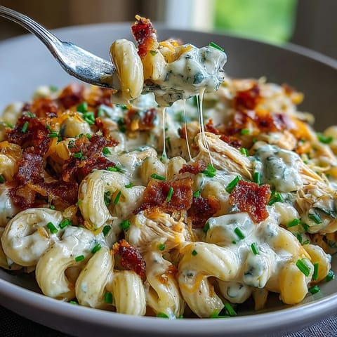 Creamy Jalapeño Popper Chicken Pasta served in a bowl with chives and extra jalapeño slices.