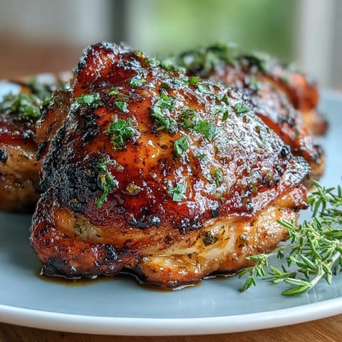 A golden honey mustard glazed chicken thighs sheet pan dinner with roasted carrots and potatoes, perfect for busy weeknights.