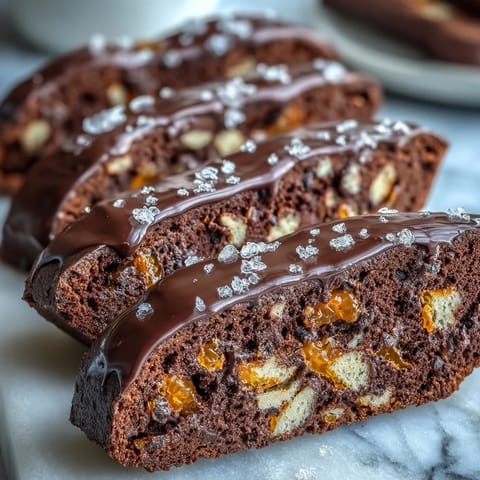 Twice-baked Italian biscotti loaded with zesty candied orange peel and rich dark chocolate, offering a crunchy, citrus-infused treat.  