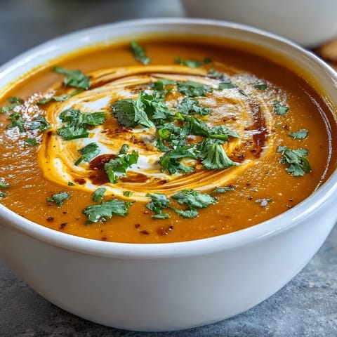 A creamy bowl of carrot and orange soup with ginger and coconut milk, garnished with fresh coriander and orange zest.