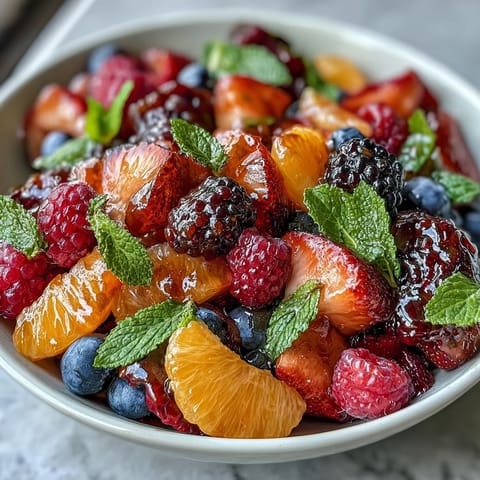 Bright and colorful citrus and berry fruit salad with mint, perfect for spring brunches and light desserts.  