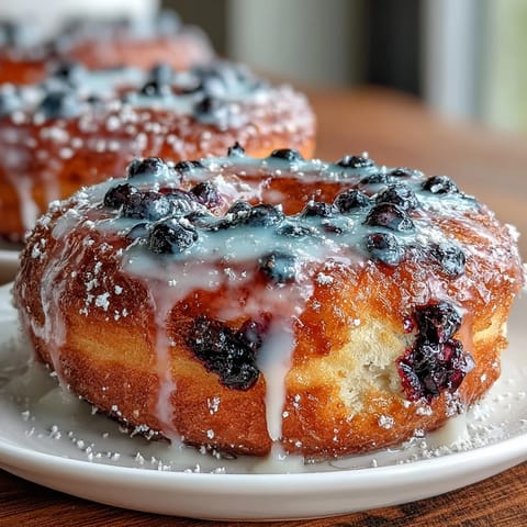 Golden baked sourdough blueberry donuts with lemon glaze, soft and naturally leavened for a wholesome treat.  