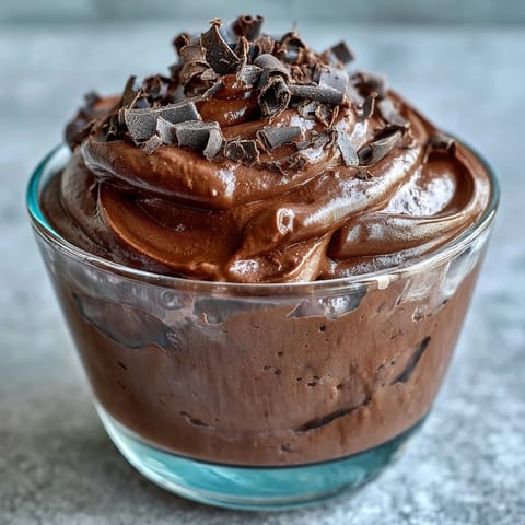 High-protein cottage cheese chocolate mousse with rich cocoa flavor and smooth creamy texture.