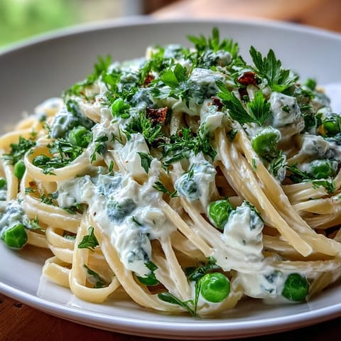 Spring Pasta: Ricotta and Lemon Linguine with Peas - al dente linguine tossed in a smooth ricotta-lemon sauce, dotted with vibrant green peas and parsley.