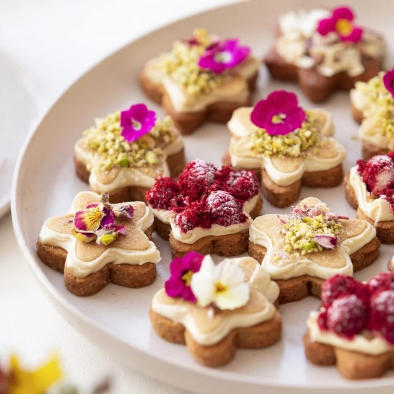 The delicate, artful presentation of a Daisy Chain Dessert Tray, featuring mini sweets ready to eat.