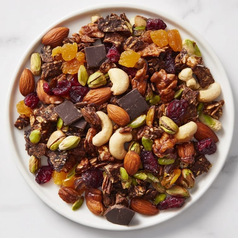 Crunchy roasted nuts and sweet dried fruits combine to create tempting Mountain High Adventure Snack Mix.