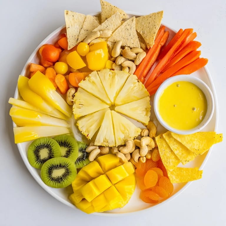This 57, Sunny Yellow Citrus Burst platter showcases a bright, inviting spread of tangy citrus and vibrant yellow snacks.