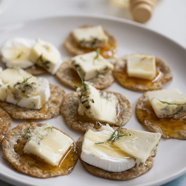 Party-ready stepping stones: cheese rounds placed along a river of blue corn chips recipe.