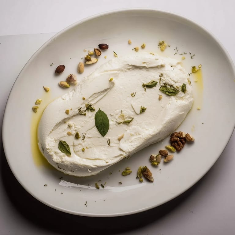 Visually appealing Fossil Record, a vegetarian appetizer with soft cheese “fossils” and savory, cracked nuts.