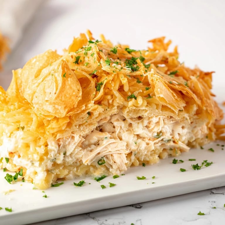 Imagine the aroma: This comforting Chicken and Pasta Crinkle Cake is baked to golden perfection.