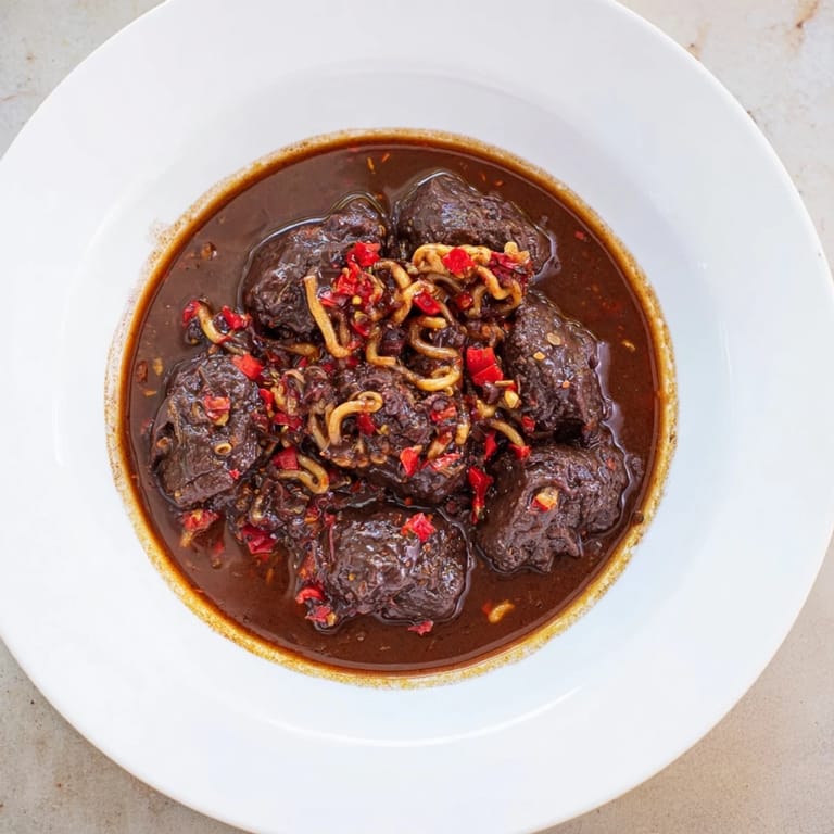 A visually appealing bowl of one-pot Ditalini with Hot Cocoa Chili, topped with cilantro, offering a spicy aroma.