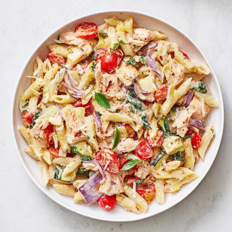 A vibrant bowl of The Last Bite Chicken Pasta with colorful vegetables and melted cheese, a comforting dinner.