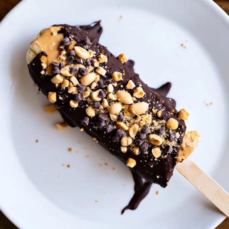 Sweet, frozen indulgence: See the freshly dipped Frozen Banana Chocolate Pops with a glistening chocolate shell.