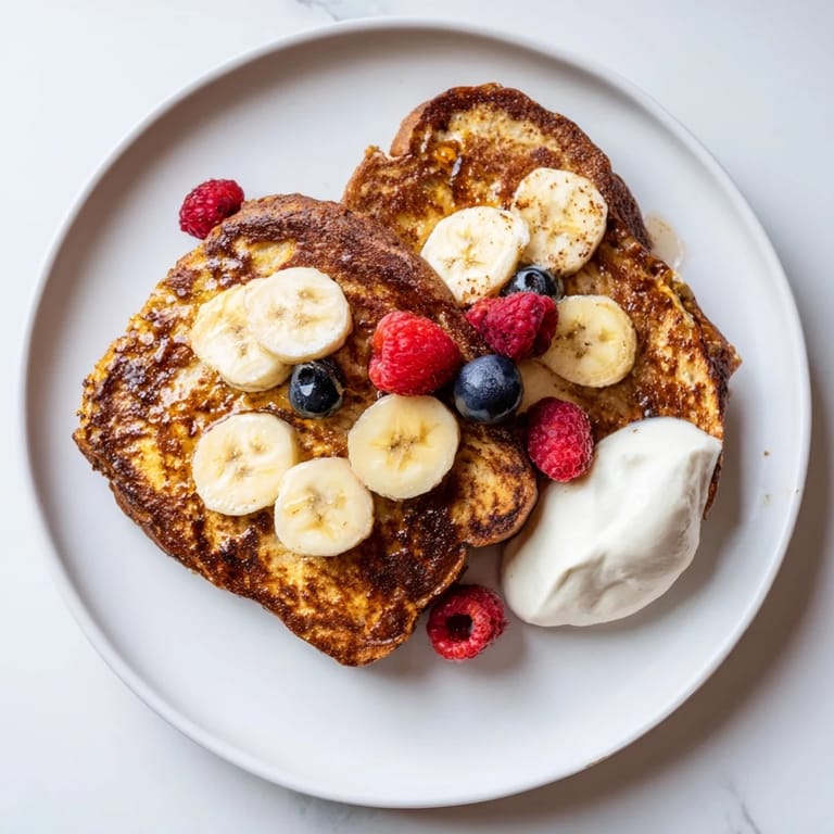 Warm, fluffy protein French toast awaits, drizzled with maple syrup; the perfect post-workout treat.
