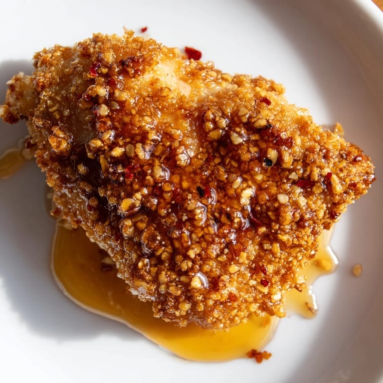 A close-up of delicious hot honey crispy chicken thighs, ready to be served on a plate.