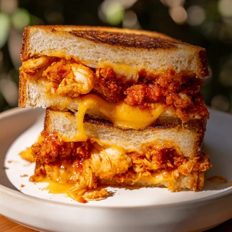 This enticing Spicy Crispy Chicken Sandwich Grilled Cheese features perfectly toasted bread and a spicy filling.